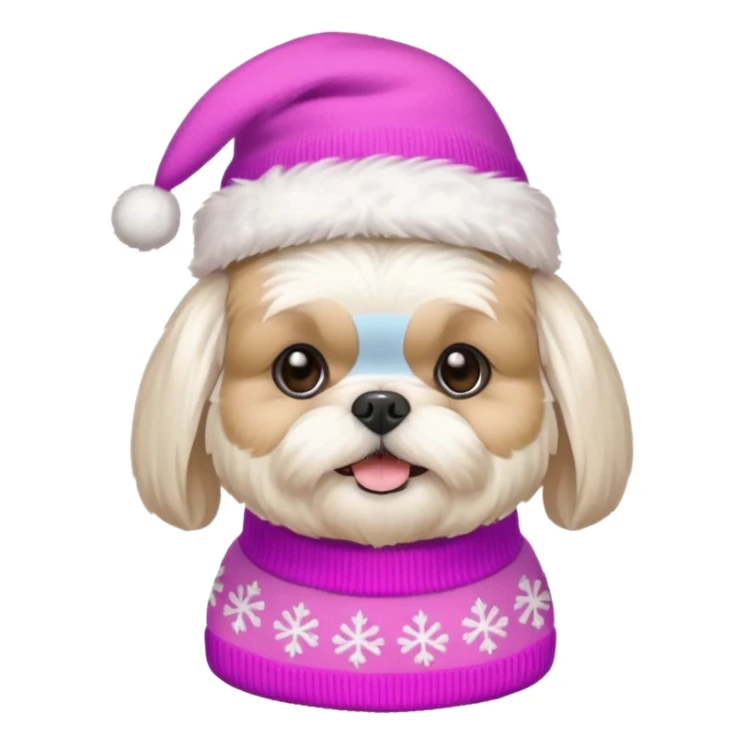 white shih tzu with pink christmas sweater and hat sticker