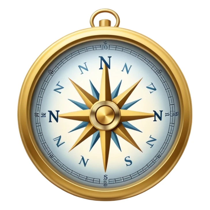 A compass pointing north, with the 'N' clearly marked. Cold, snowy atmosphere in the background, symbolizing the northern direction and icy climate sticker