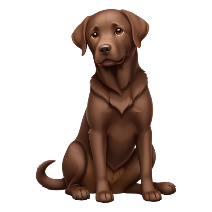 cinematic-[Labrador retriever]-realistic-full-body-sitting-emoji,-tail-resting-loosely-beside-its-paws,-head-tilted-dramatically, -sleek-[chocolate]-fur,-simplified-yet-realistic-focused-features,-highly-detailed,-glowing-with-an-almost-sarcastic-glow sticker