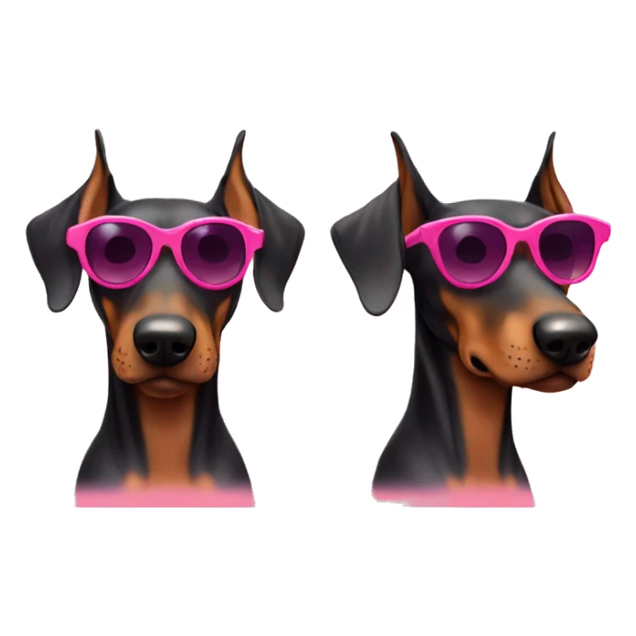 Miniature Doberman with sunglasses and a pink heart sticker