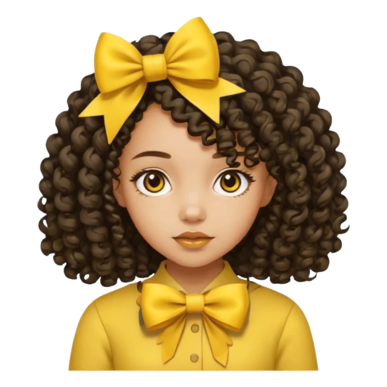 lightskin girl with medium length curly hair, yellow bows sticker