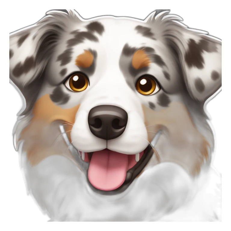 Australian shepherd dog with grey, white and light brown markings sticking it's tongue out sticker