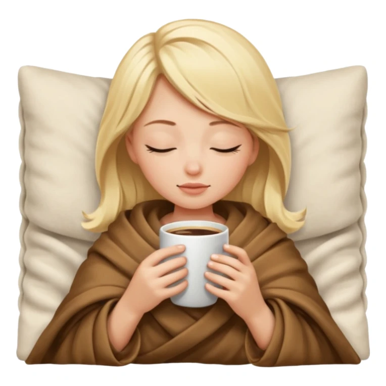 Blonde girl inside a blanket sipping coffee eyes closed sticker