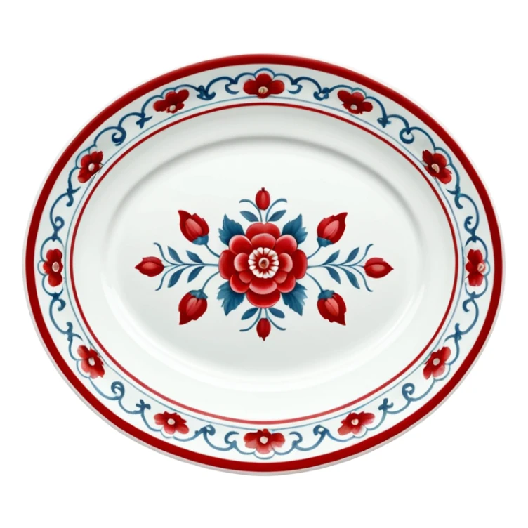 antique porcelain white and red platter  sticker