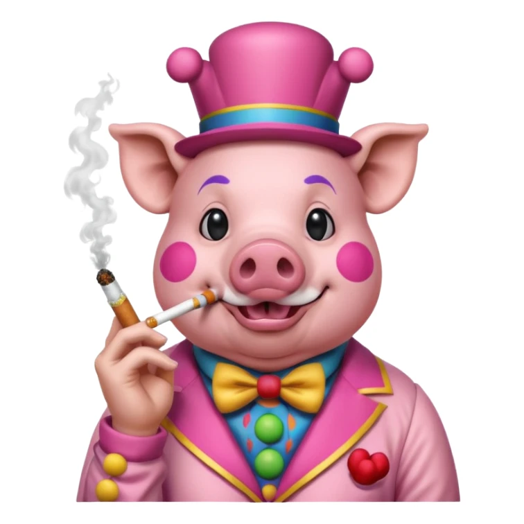pig smoking a cig with wearing a clown costume  sticker