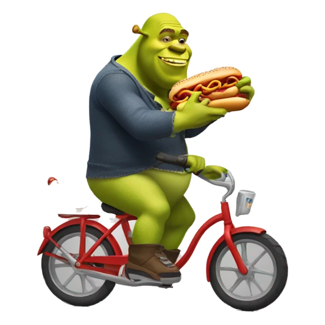 Shrek riding a bike holding a hotdog sticker