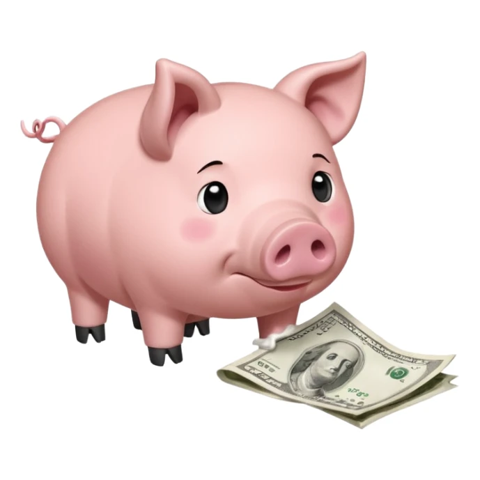 A pig with a rolled up dollar bill held to his nose looking down at a small pile of flour  sticker