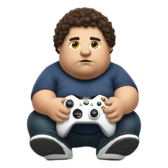 Fat lad with dark brown curly hair playing Xbox sticker