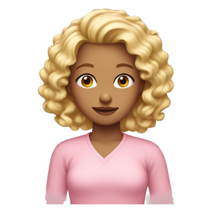 Blond girl with curls wearing pastel pink shirt sticker