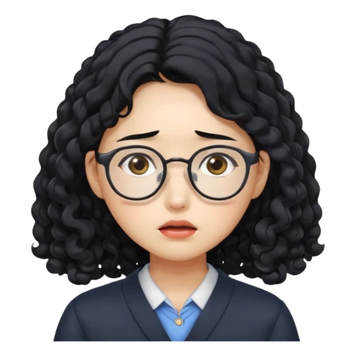  Korean female college student with a worried face , long curly hair  sticker