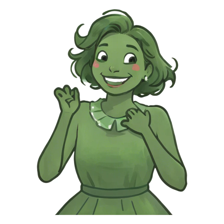 girl with her hands around her neck slightly laughing  sticker