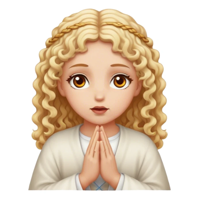 Girl , white , amber eyes , blonde curls , praying christ sticker