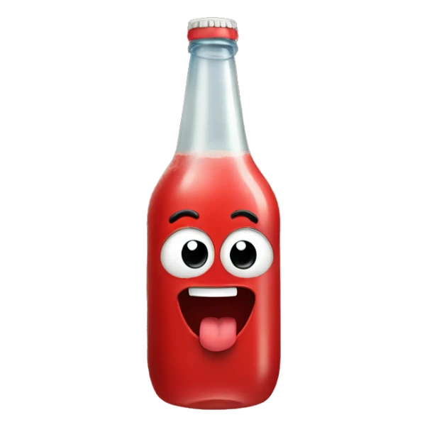 A red ❤️ emoji with eyes, a mouth, and hands, looking tipsy, holding a drink bottle, with a playful, drunken expression sticker