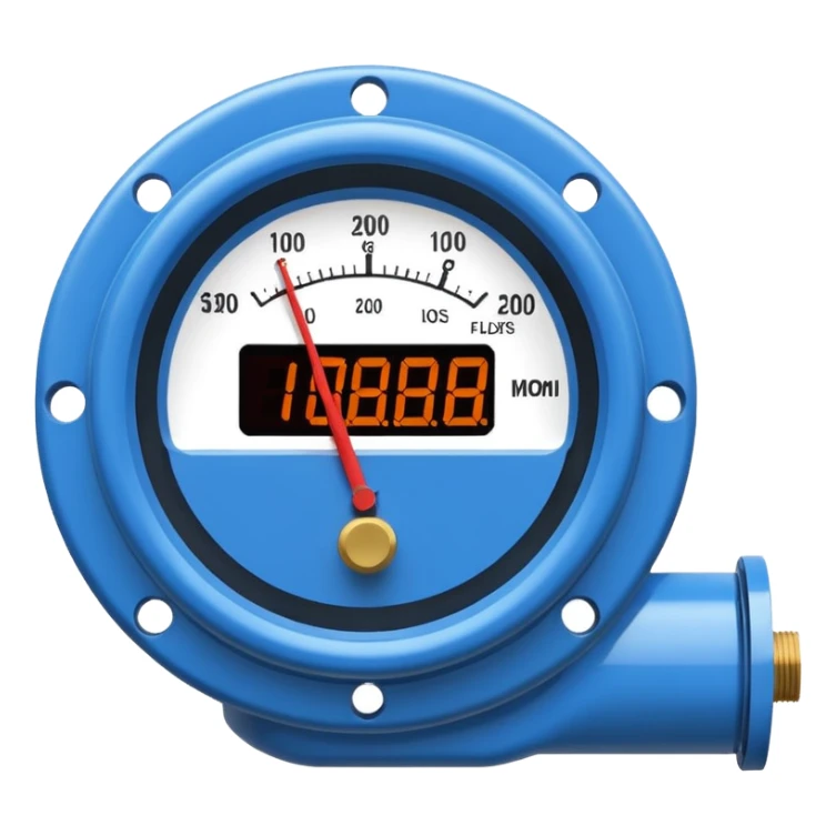 Mini caudalímetro color azul con brida y el medior tipo digital sticker