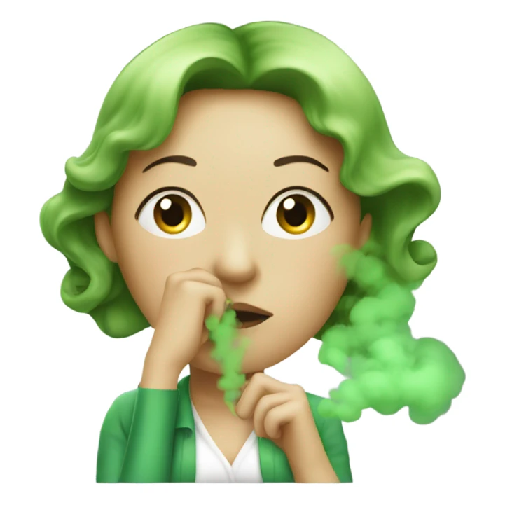 Lady holding nose with green smoke  sticker