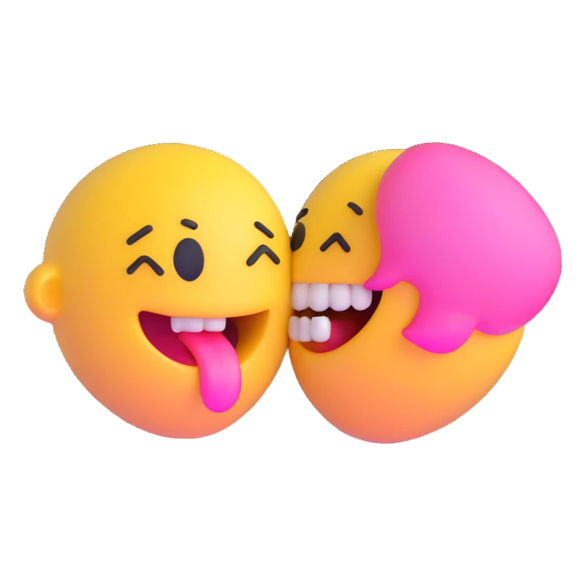 kissing emoji with a yellow bone in its mouth, bone has a pink tip sticker