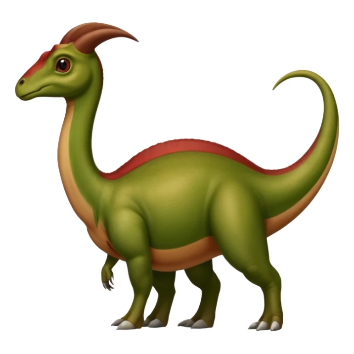 A green parasaurolophus with a dark red crest and a light brown underbelly sticker