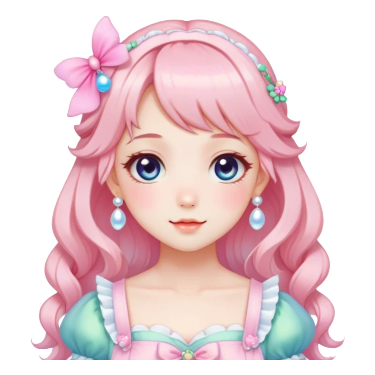 Gorgeous anime style lady with blushing face and accessories cottagecore fairycore Kawaii anime colorful pearly romantic aesthetic trending style sticker
