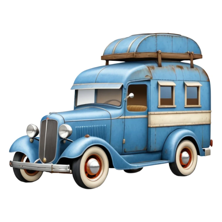 A 1934 rustic old antique rat Chevrolet hot rod caravan with  a large matching trailer that’s blue and pearl  sticker