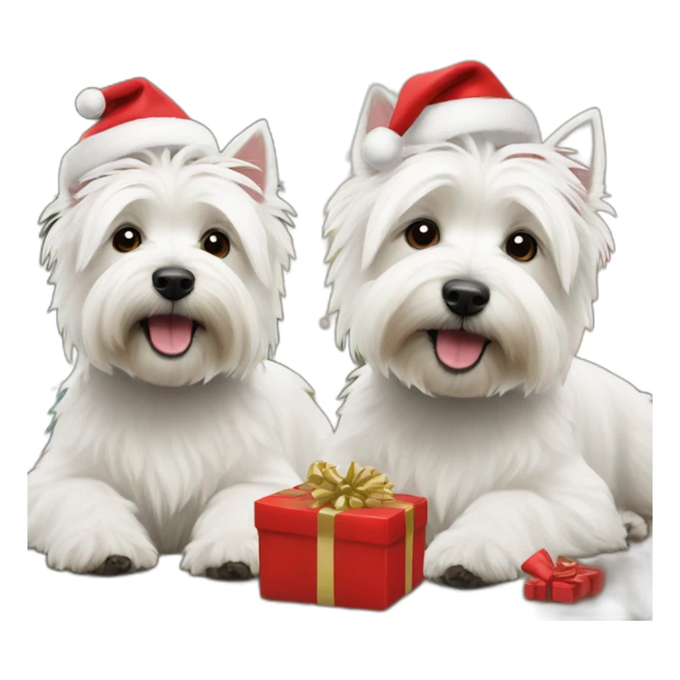 two west highland white terrier dogs celebrating christmas sticker