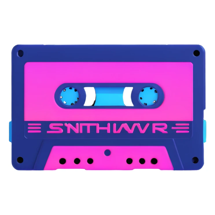 synthwave cassette tape with neon pink and blue glowing in dark sticker