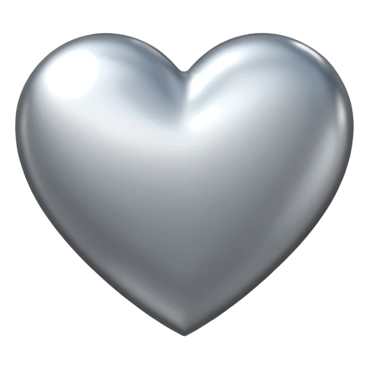 Liquid chrome heart emoji, silver metallic color, iOS emoji style, smooth reflective surface, rounded shape, realistic highlights, minimal background sticker