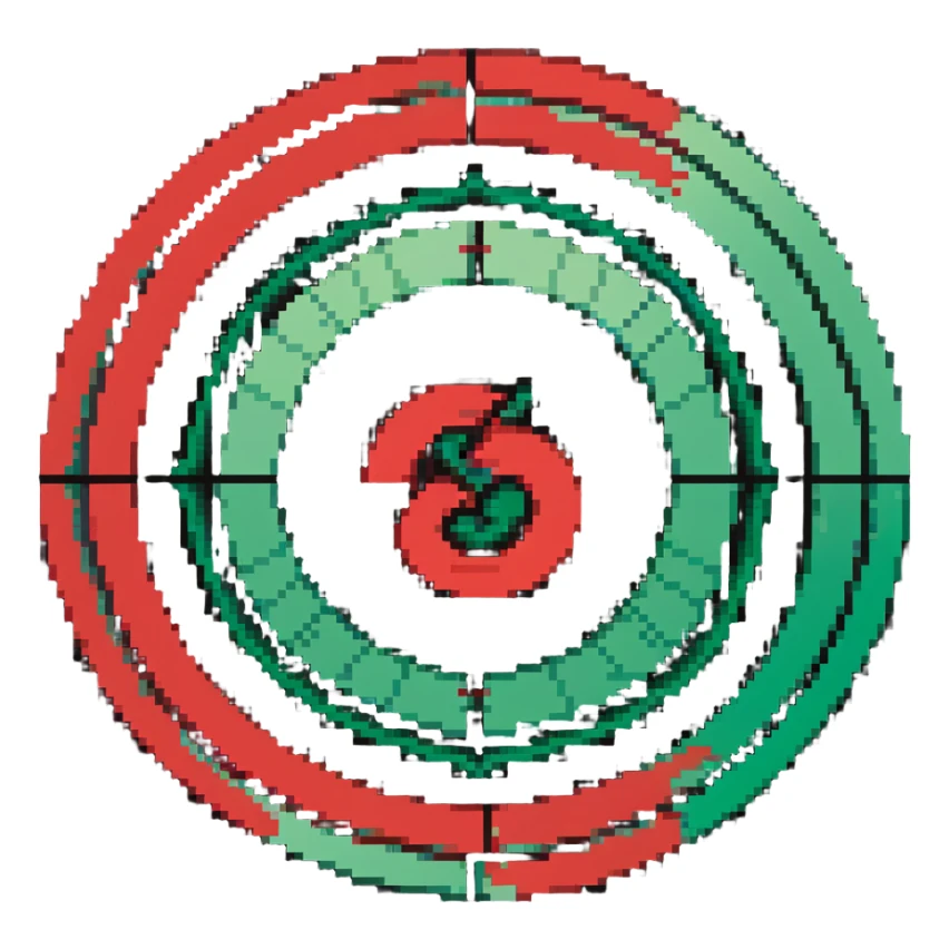 Circular member emblem with green to red gradient swirl pattern and member symbol sticker