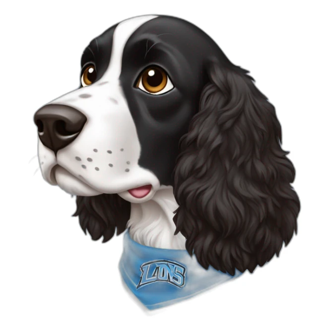 black springer spaniel wearing detroit lions bandana sticker