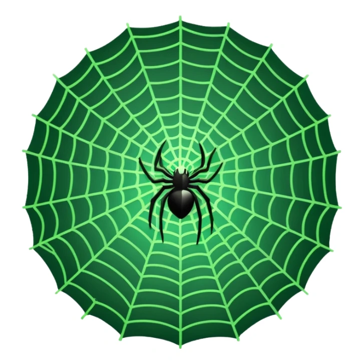 simple spider web with green laser lines, 3/4 perspective, emoji style sticker