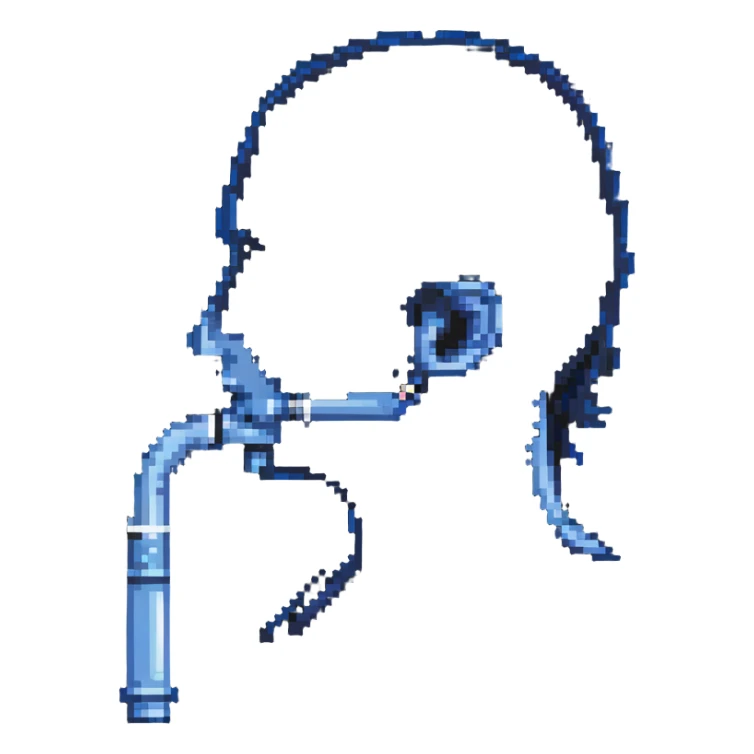 Pixelated blue mouthpiece with breathing tube and nose clip for VO2 max testing, no face sticker