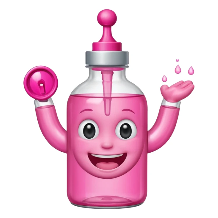 Smiling freaky baby oil bottle pink sticker