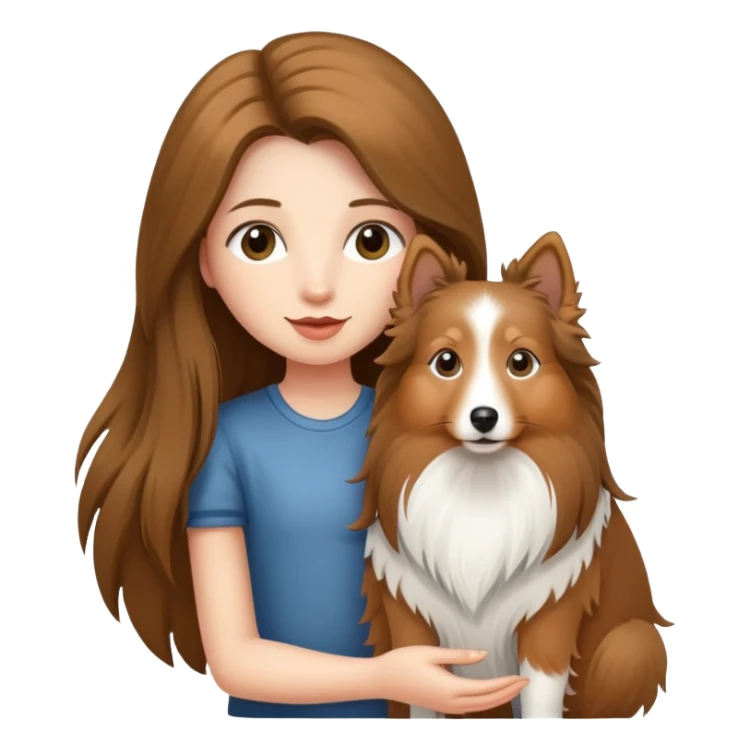 A long-haired girl holding a Shetland sheepdog sticker