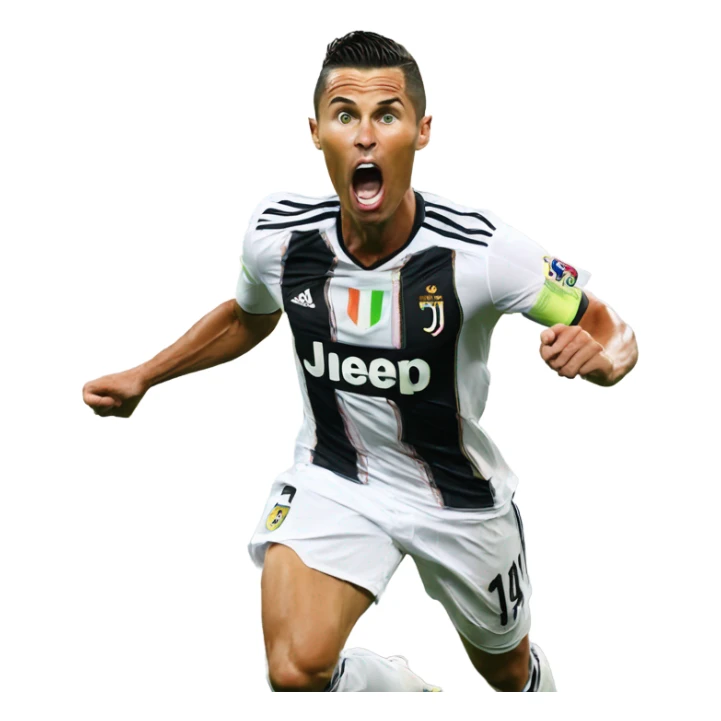 CR7 shouting siii with text upcase and image of him at b sticker