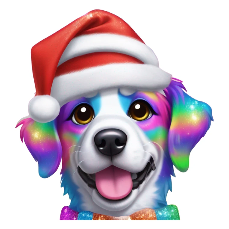 Lisa frank Christmas sparkle￼ dog with Santa hat sticker