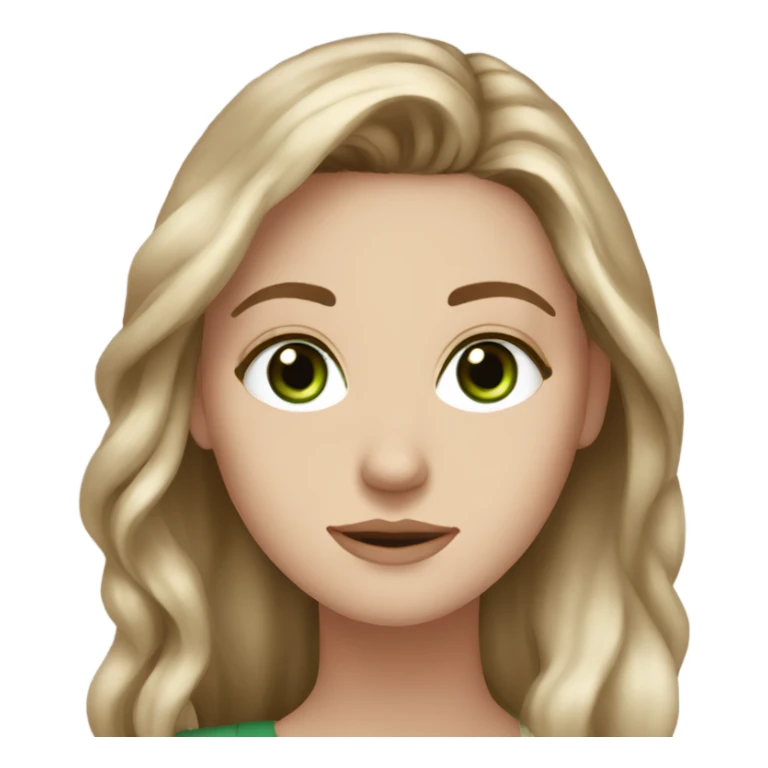 white girl, long brown way hair, dark green hazel eyes sticker