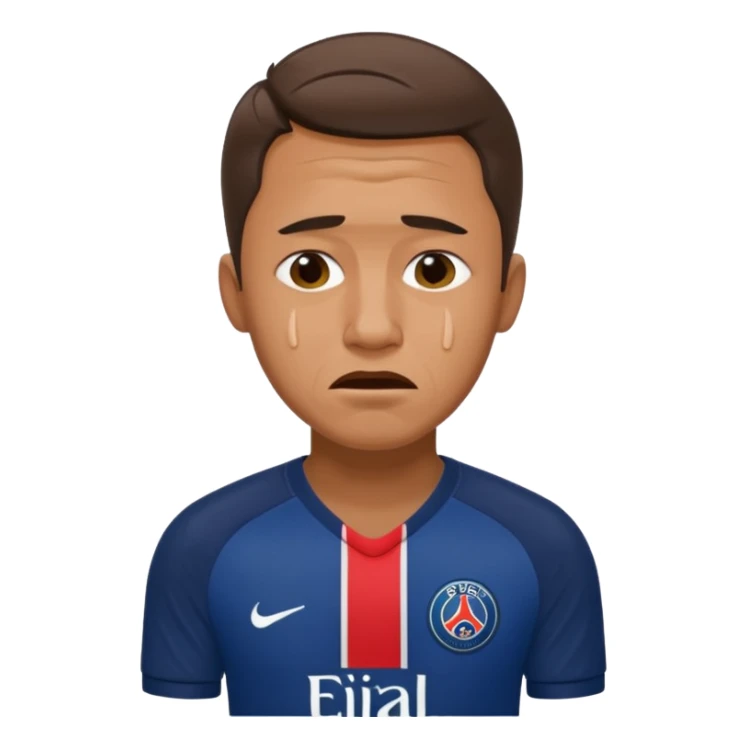 Realistic portrait of men crying wearing PSG jersey sticker