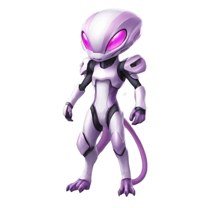 White Anthro-Lizard-Alien-Genesect-Mewtwo-Fakémon, with pink eyes, with a futuristic visor-helmet, wearing a techwear-suit, Full Body sticker