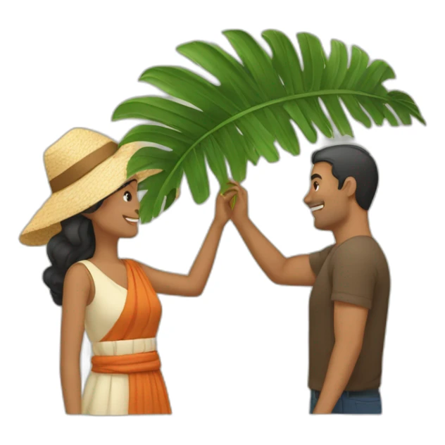 woman fanning a man above him with palm leaves sticker