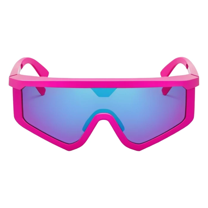 sporty hot pink shield visor sunglasses with thick angular frame, geometric chunky design, substantial build, one-piece lens sticker