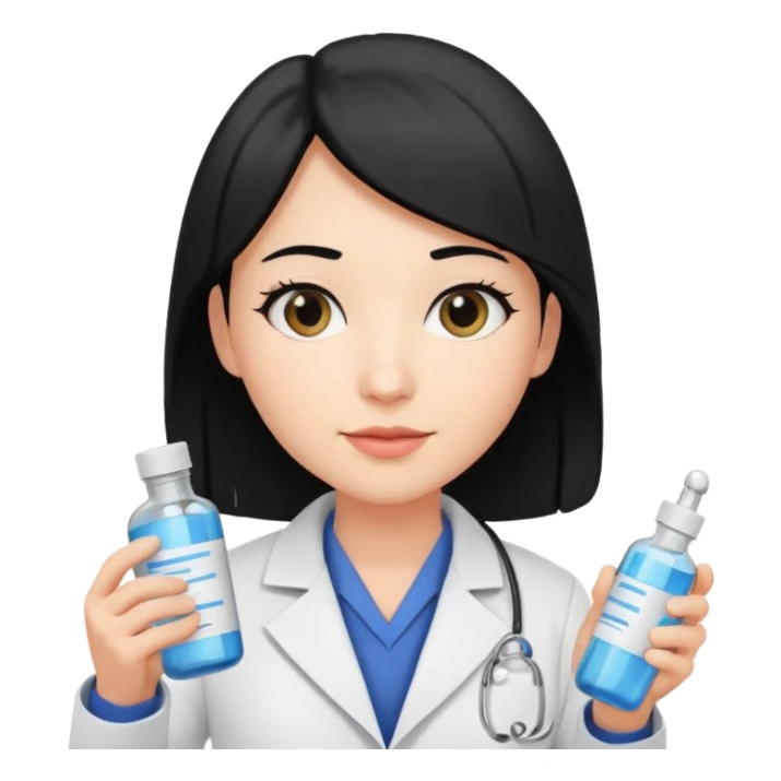 Farmacist with black hair and white coat sticker