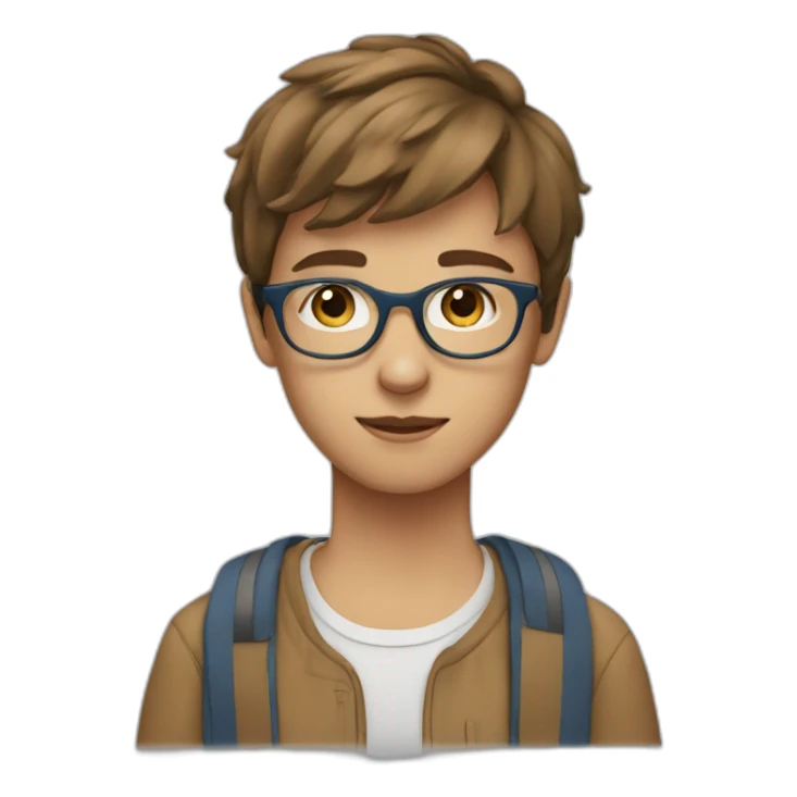 Teenager with brown short hair , transparent glasses, blue eyes sticker