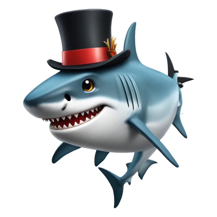 Shark with a top hat and a gun sticker