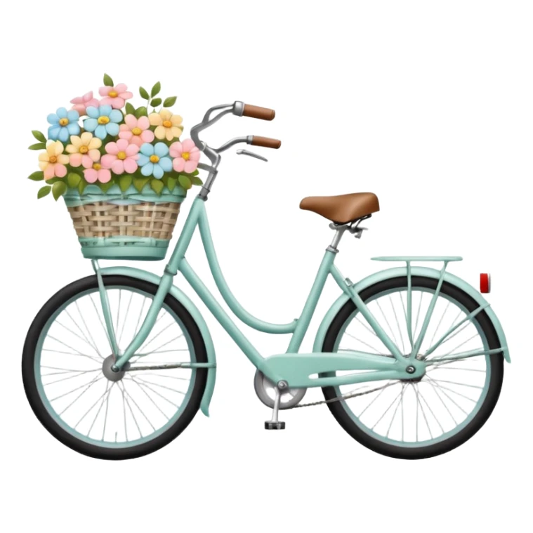 French style 60s bicycle with flowers in the front basket  sticker
