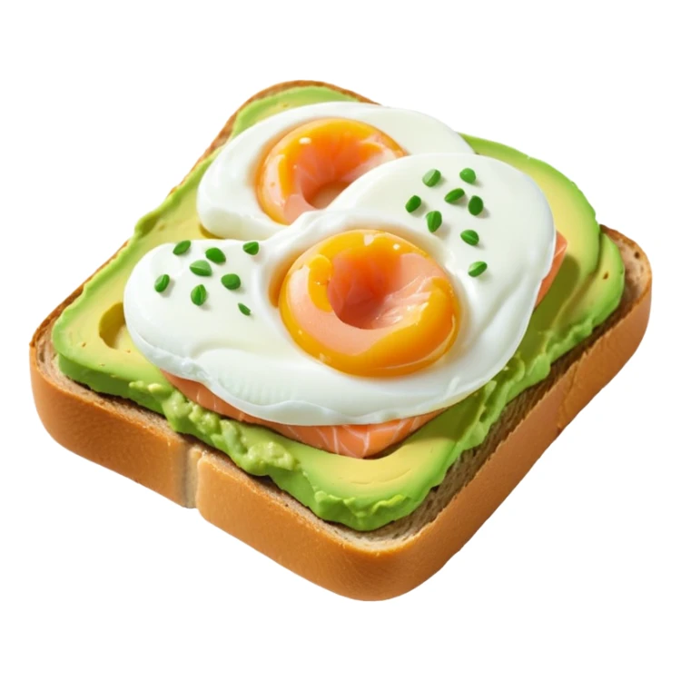 avocado toast with salmon and pachot eggs, green cream sticker