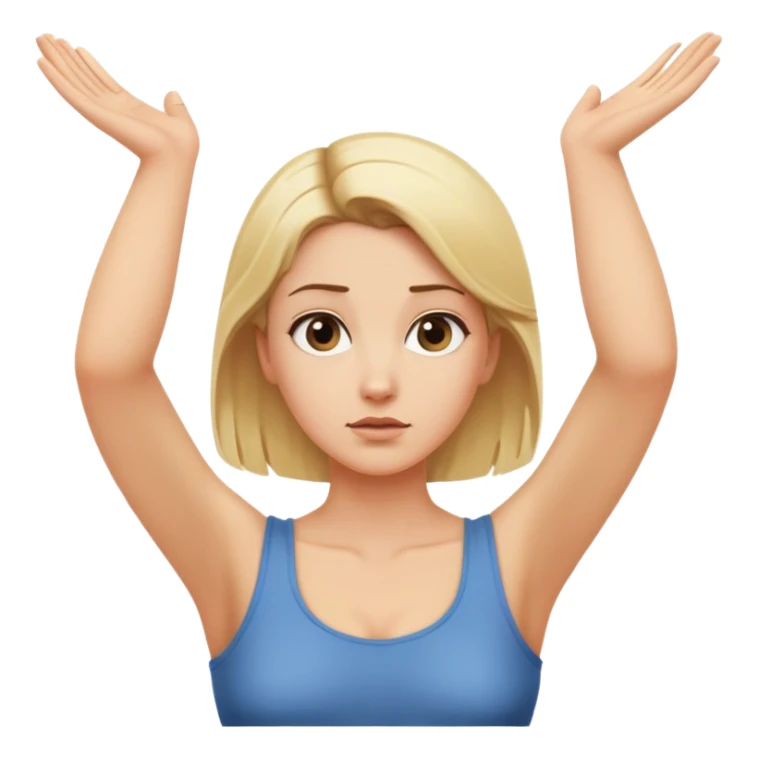 una mujer rubia con el cabello recogido con cara de pregunta, los brazos a los costados y las manos mirando hacia arriba sticker