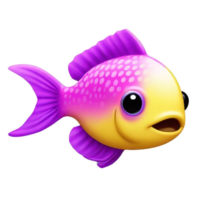 tiny fish with purpleish pink front half, neon yellow back half and black dot on top fin sticker