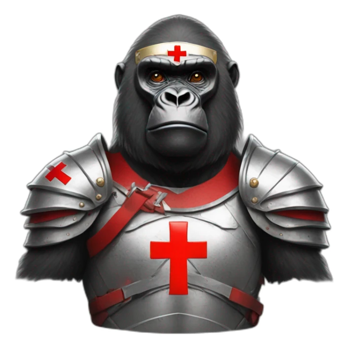 Gorilla wearing a Crusader armor with the holy red Cross sticker