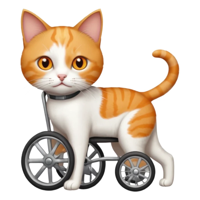 full body small short hair ginger and white cat with orange eyes walking in a wheelchair for cats sticker