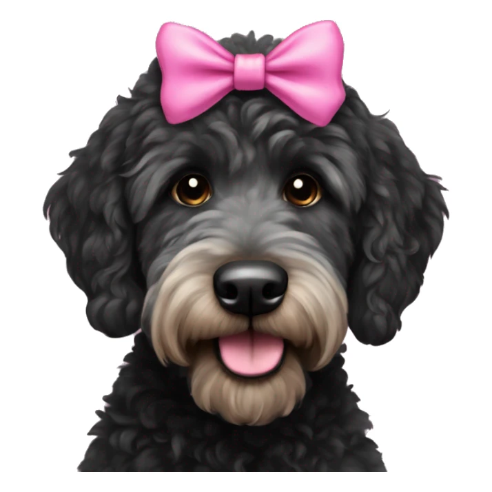 Black golden doodle with a pink bow sticker