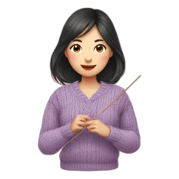 a asian girl knitting sweater sticker